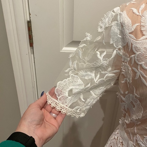 Lulu's Kayleigh White and Nude Lace Short Sleeve Midi Dress 16353 - Picture 8 of 16